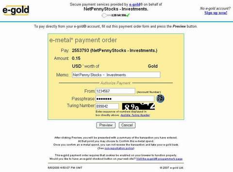 e-gold payments portal